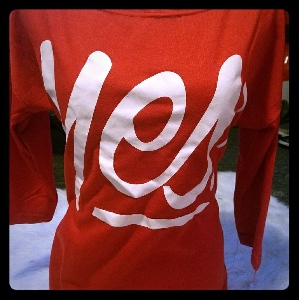 3/4 sleeves. Red shirt. "YES"  ******NWOT